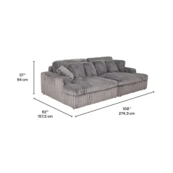 Corduroy Velvet Sofa with 2 Chaises Dark Grey Clearance