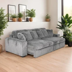 Corduroy Velvet Sofa with 2 Power Sliders Dark Grey Outlet