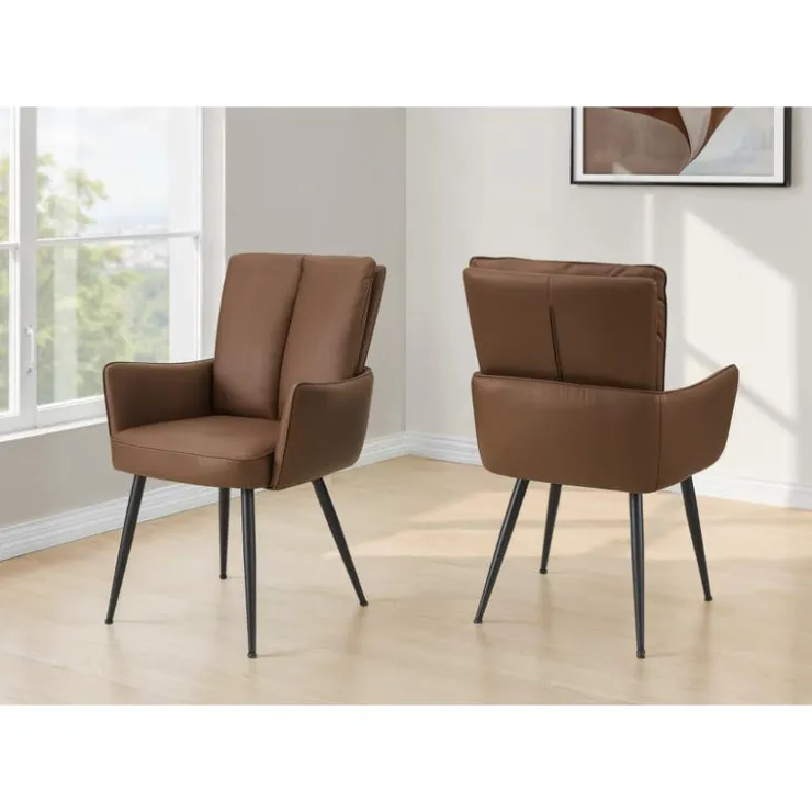 Monarch Dining Chairs Faux Leather (Set of 2) - Light - BROWN