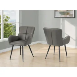 Monarch Dining Chairs (Set of 2) Leather-Look 33” Height - GREY