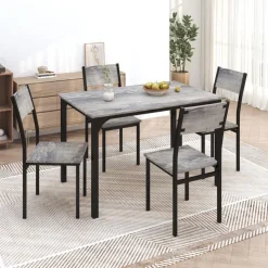 Dining Table Set with 4 Chairs - 43.3" × 27.5" Grey Clearance