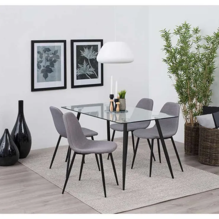 Dining Table with 4 Chairs Glass/Black Best