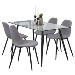 Dining Table with 4 Chairs Glass/Black Best