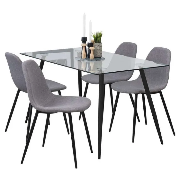 Dining Table with 4 Chairs Glass/Black Best