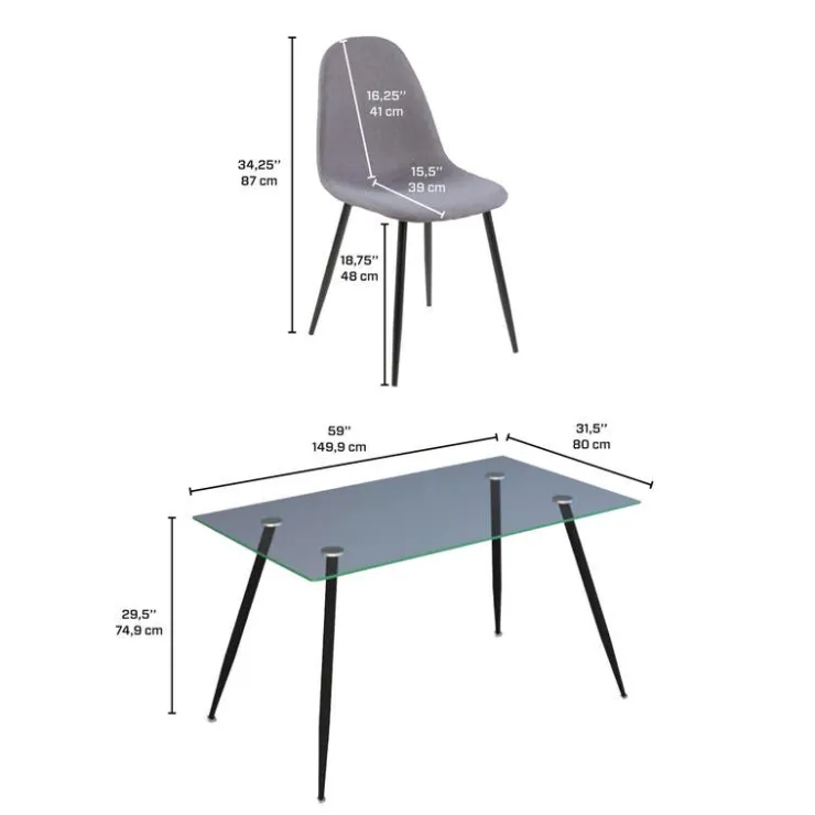 Dining Table with 4 Chairs Glass/Black Best