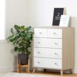 Meubles South Shore 5-Drawer Chest - South Shore Soft Elm and White Clearance