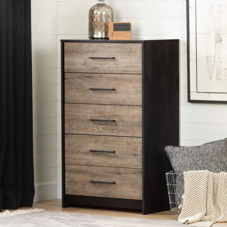 Meubles South Shore 5-Drawer Chest - South Shore WEATHERED OAK AND RUBBED BLACK Sale