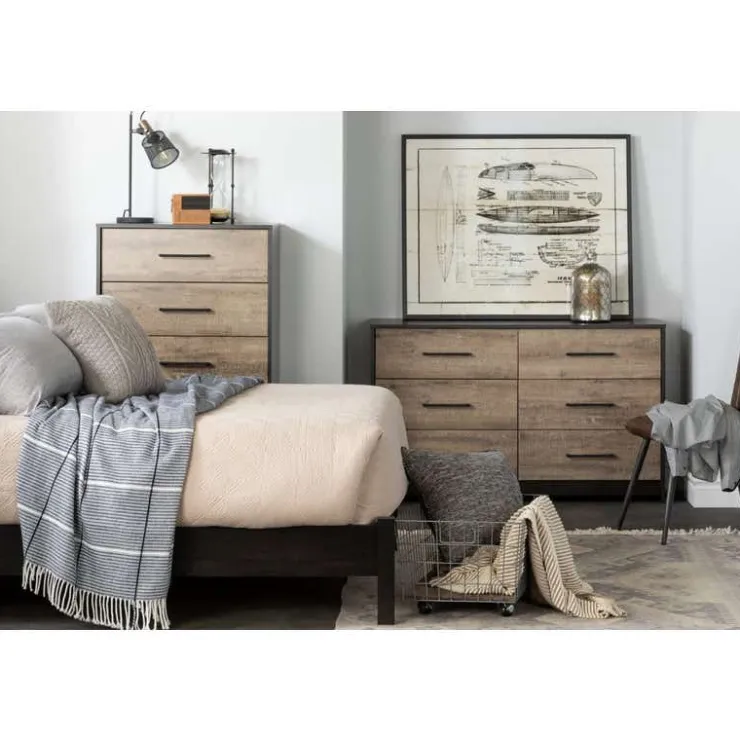 Meubles South Shore 6-Drawer Dresser - South Shore WEATHERED OAK AND RUBBED BLACK Clearance