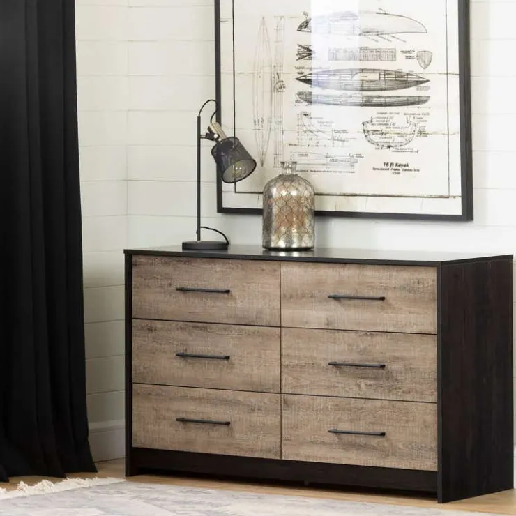 Meubles South Shore 6-Drawer Dresser - South Shore WEATHERED OAK AND RUBBED BLACK Clearance
