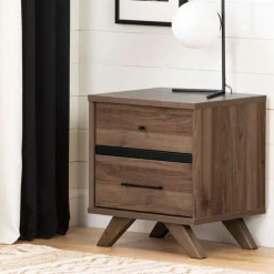 Meubles South Shore 2-Drawer Nightstand - South Shore Natural Walnut and Matte Black Best