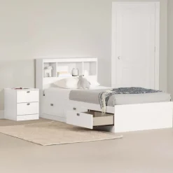 Meubles South Shore 3-Drawer Storage Twin Bed, Headboard with USB Charging and Nightstand (39