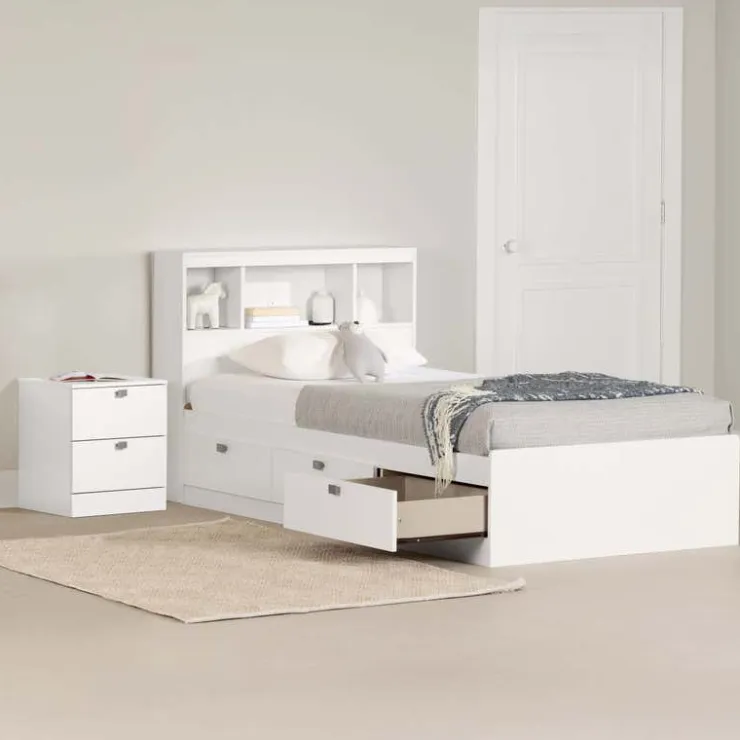 Meubles South Shore 3-Drawer Storage Twin Bed, Headboard with USB Charging and Nightstand (39") - South Shore White Clearance
