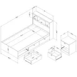 Meubles South Shore 3-Drawer Storage Twin Bed, Headboard with USB Charging and Nightstand (39