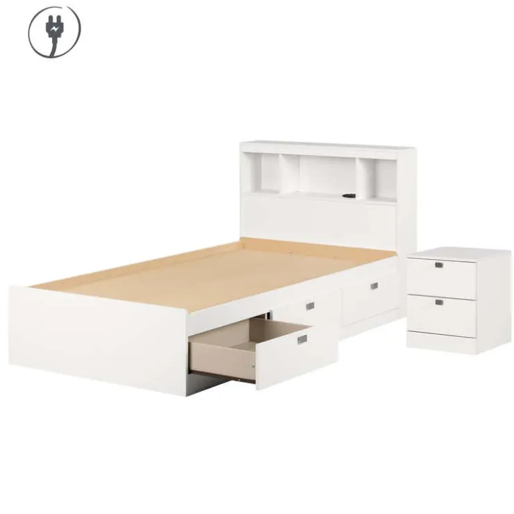 Meubles South Shore 3-Drawer Storage Twin Bed, Headboard with USB Charging and Nightstand (39") - South Shore White Clearance