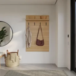 Nexera Entryway Wall-Mounted Coat Rack with Shelf Gloden maple