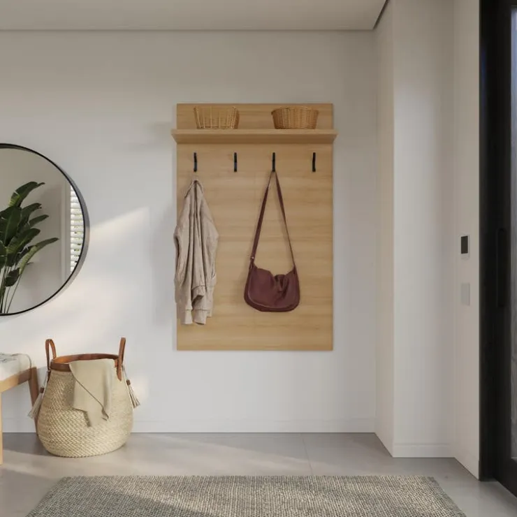 Nexera Entryway Wall-Mounted Coat Rack with Shelf Gloden maple