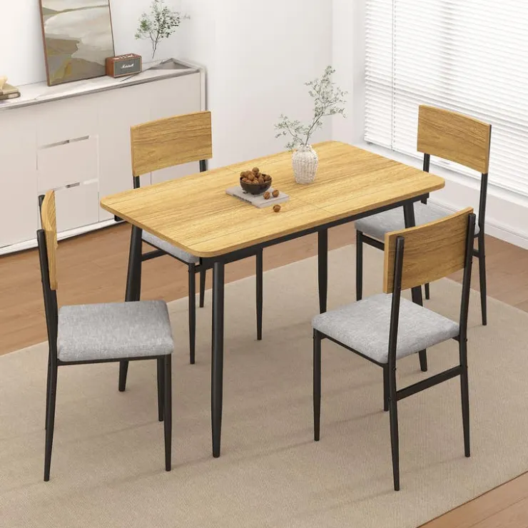 Extendable Dining Table Set with 4 Chairs - 43.3" to 59” Honey/gris Discount