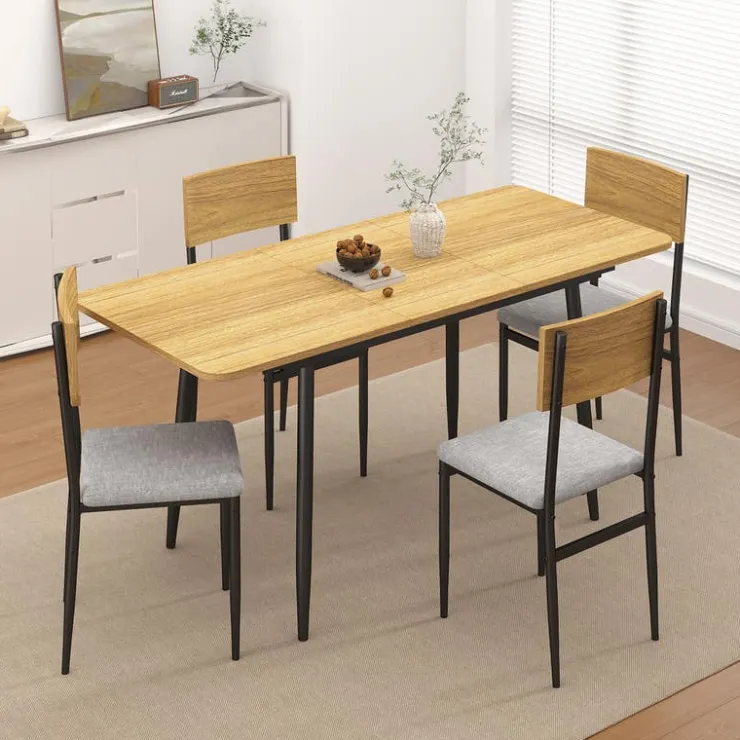 Extendable Dining Table Set with 4 Chairs - 43.3" to 59” Honey/gris Discount