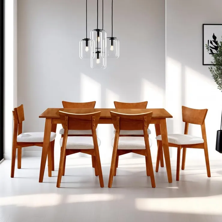 Arboit Poitras Extendable Rectangular Dining Table (54" to 70") with 6 Chairs - Brown