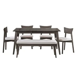 Arboit Poitras Extendable Rectangular Dining Table (48" to 60") with 4 Chairs and Bench - Slate