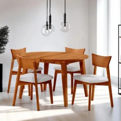 Arboit Poitras Extendable Round Dining Table (48" to 66") with 4 Chairs - Brown New