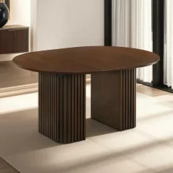Extendable Round Pedestal Dining Table (48 to 83") with 6 Chairs Brown/Grey Best