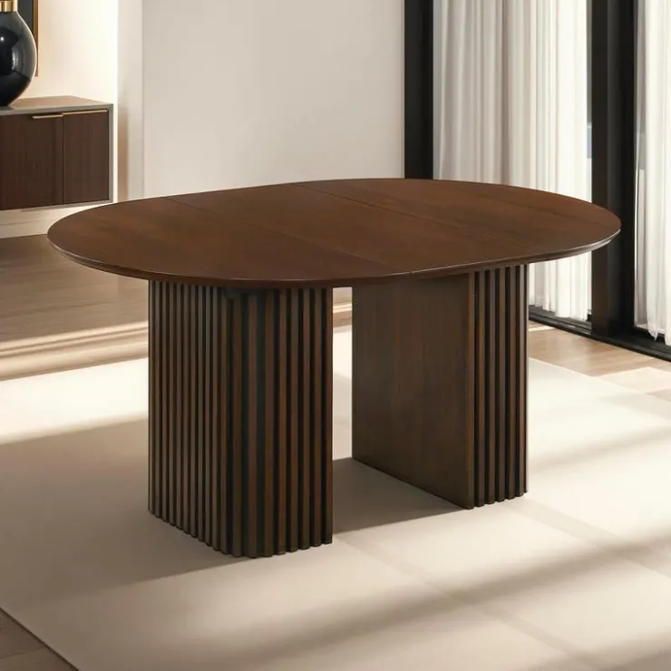 Extendable Round Pedestal Dining Table (48 to 83") Brown Clearance