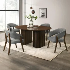 Extendable Round Pedestal Dining Table (48 to 83") with 4 Chairs Brown Outlet