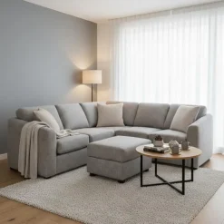 Sofa By Fancy Fabric Sectional with Matching Ottoman Grey New