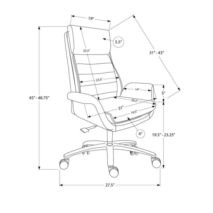 Monarch Faux Leather Ergonomic Office Chair - - LIGHT GREY Discount