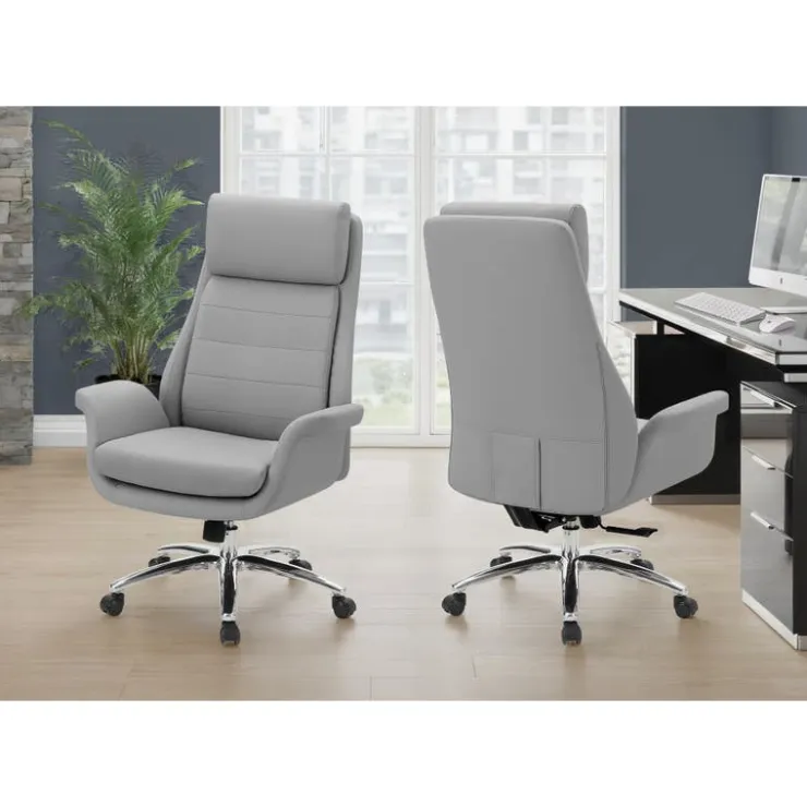 Monarch Faux Leather Ergonomic Office Chair - - LIGHT GREY Discount