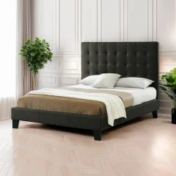 Faux Leather King Bed with Headboard (78'') Black Best