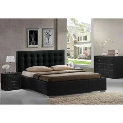 Faux Leather King Bed with Headboard (78'') Black Outlet