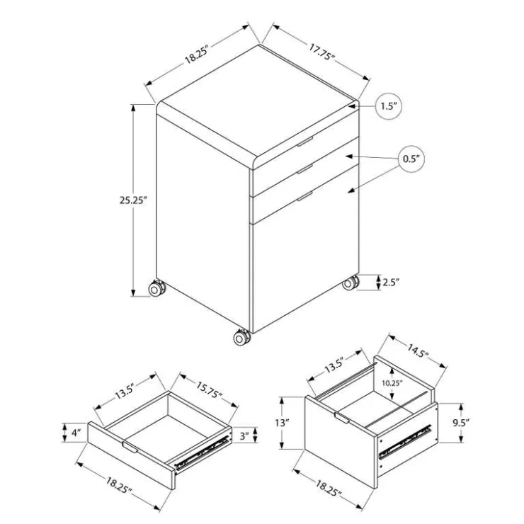 Monarch Filing cabinet - 3 drawers / gloss / castors - White Sale