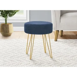 Monarch Footrest with Golden Hairpin-Style Legs - Navy Blue Hot