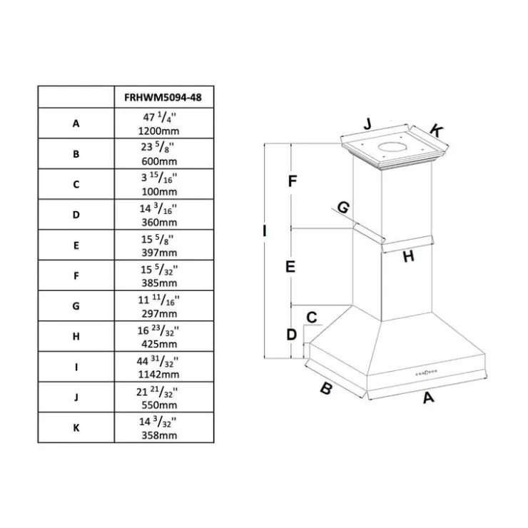 FORNO Chimney Range Hood Wall Mount 47.25" - FRHWM5094-48 Stainless Clearance