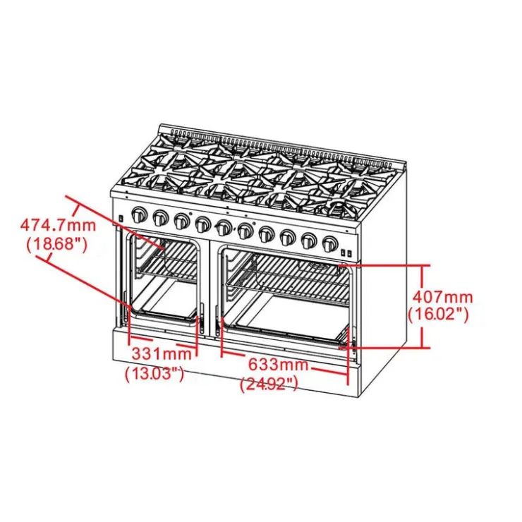 FORNO Gas Range 48" Electric Gas - FFSGS6244-48 Stainless