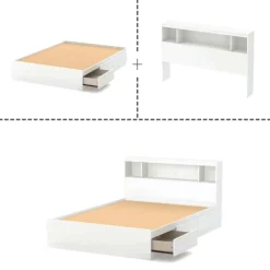 Meubles South Shore Full Bed with 3-Drawer Storage and Headboard (54") - South Shore White