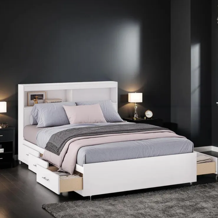 SUA-V Full Bed with 6-Drawer Storage and Headboard (54") White Best