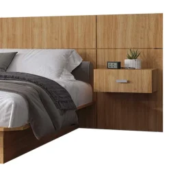 SUA-V Full Bed with Wall Units and Nightstands (54") Natural