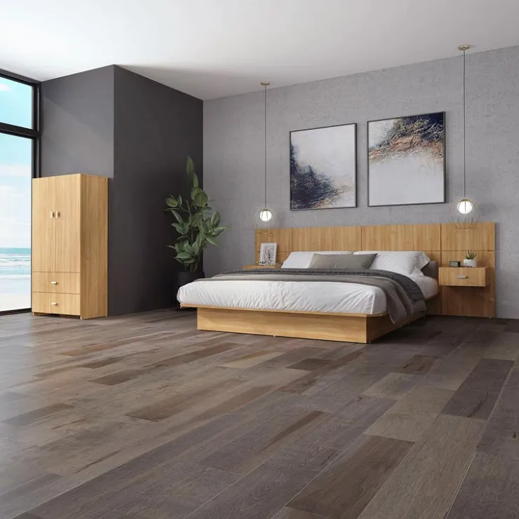SUA-V Full Bed with Wall Units and Nightstands (54") Natural