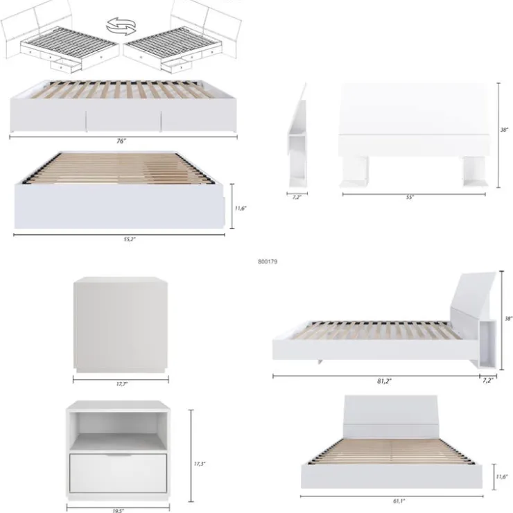 Nexera Full Bedroom Set with 3-Drawer Storage (54") - 4pcs - White Sale