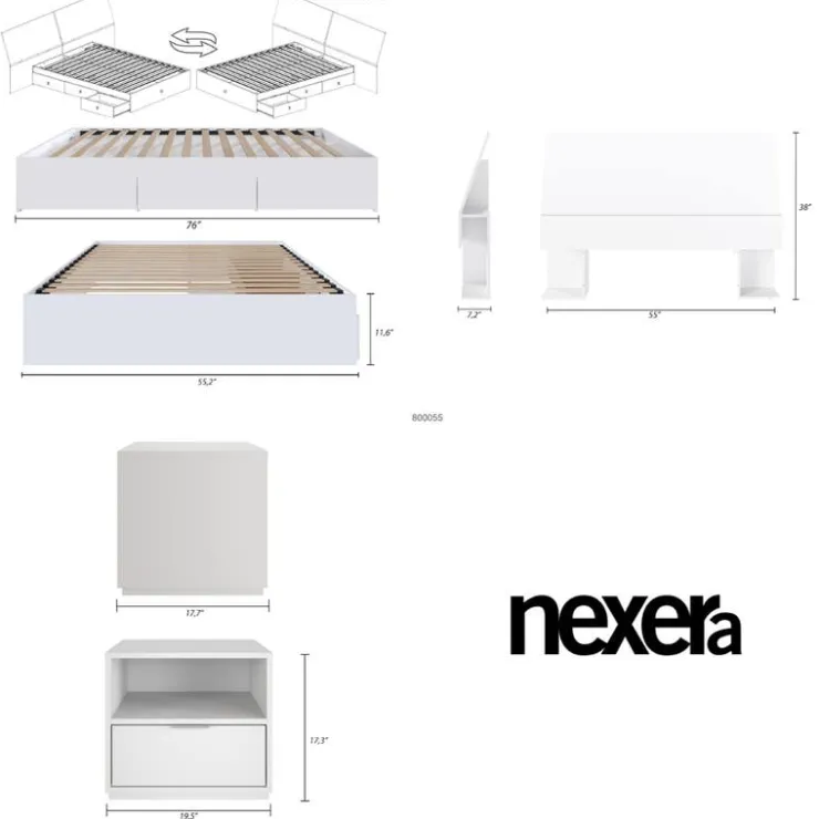 Nexera Full Bedroom Set with Storage (54") - 3pcs - White New