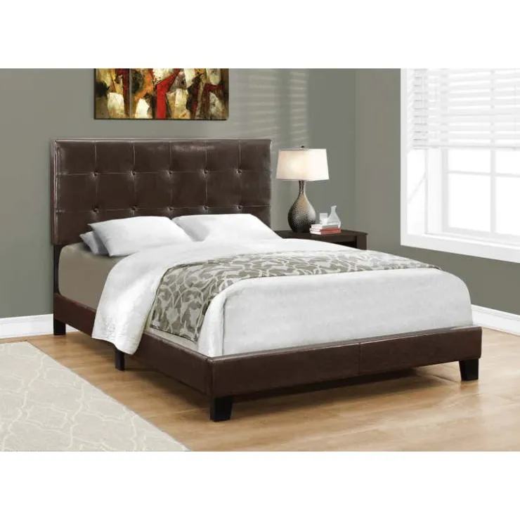 Monarch Full Leather-Look with Headboard (54") - Brown
