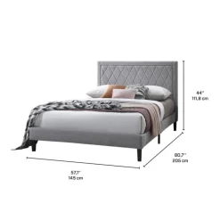 Full Linen Bed with Headboard (54") Greyish/Beige Hot