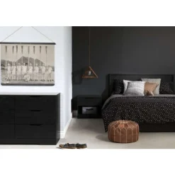 Meubles South Shore Full/Queen Platform Bed with 1-Drawer Storage (54"/60") - South Shore Black Oak Outlet