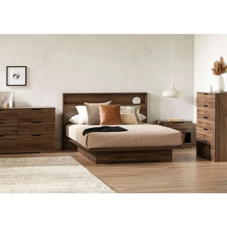 Meubles South Shore Full/Queen Platform Bed with 1-Drawer Storage (54"/60") - South Shore Natural Walnut New
