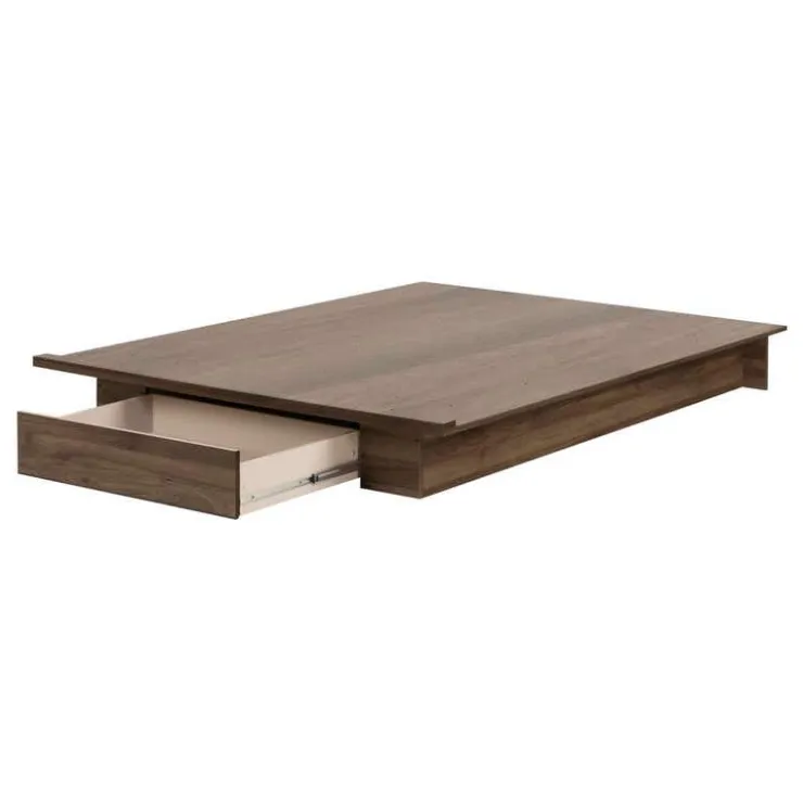 Meubles South Shore Full/Queen Platform Bed with 1-Drawer Storage (54"/60") - South Shore Natural Walnut New