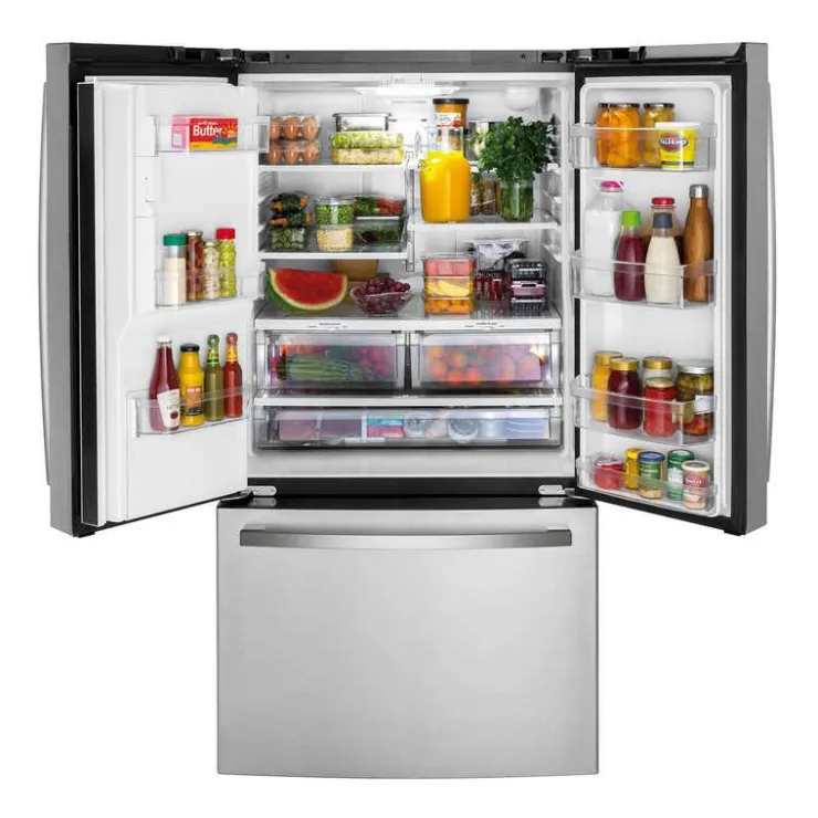 GE Appliances GE 25.6 Cu Ft 36 In Refrigerator Bottom Freezer, French door - GFE26JYMFS Stainless Steel Clearance