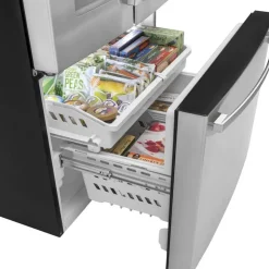 GE Appliances GE 25.6 Cu Ft 36 In Refrigerator Bottom Freezer, French door - GFE26JYMFS Stainless Steel Clearance